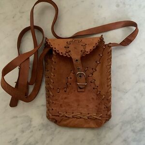 Vintage Brown Genuine Soft Leather Flap over  Crossbody Bag Boho Hand St…